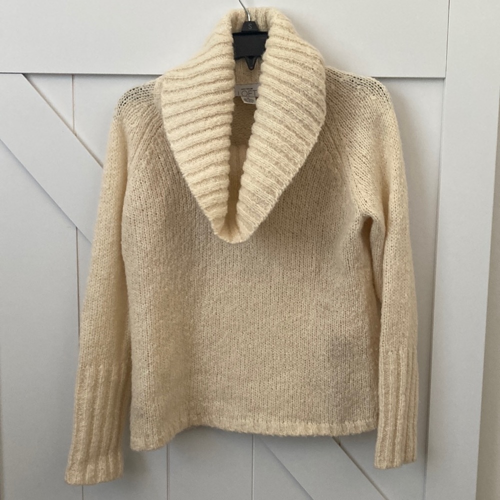 Ann Taylor LOFT cream cowl neck sweater